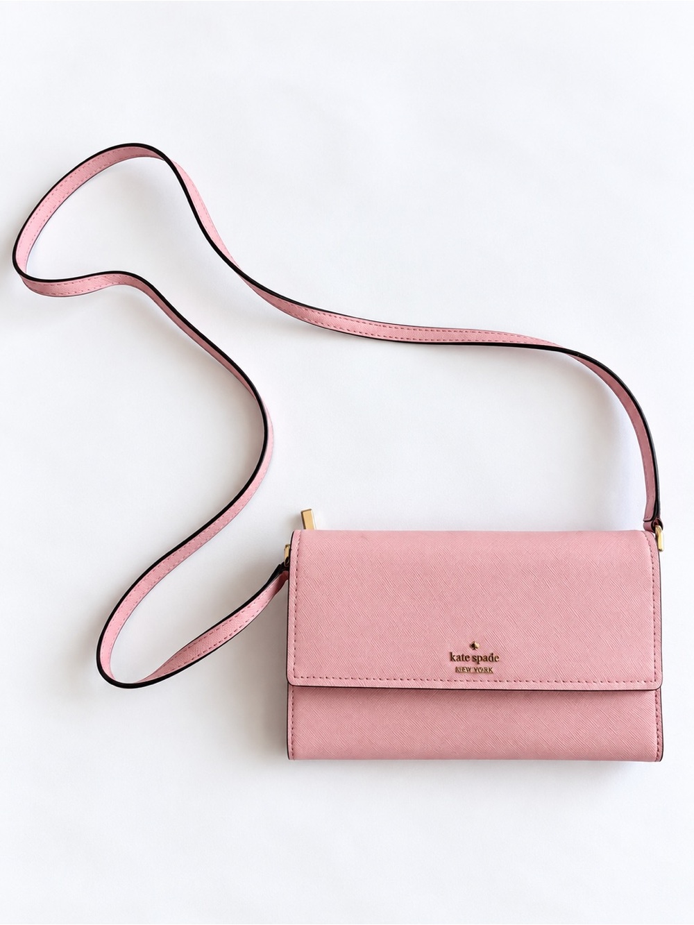 Kate Spade New York Pink Saffiano Leather Wallet Crossbody Bag